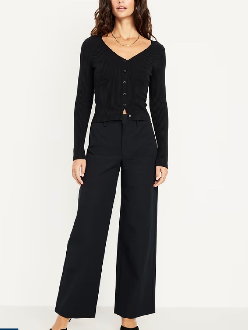 12P OLD NAVY High-Waisted Pixie Super Wide-Leg Pants Petite Solid Black
